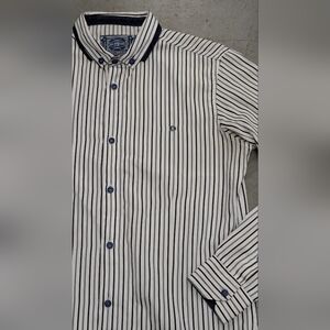 Scotch & Soda Navy and White Striped Shirt, Medium